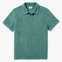 Fair Harbor Ravello Terry Polo In seapine Green color, flat lay view