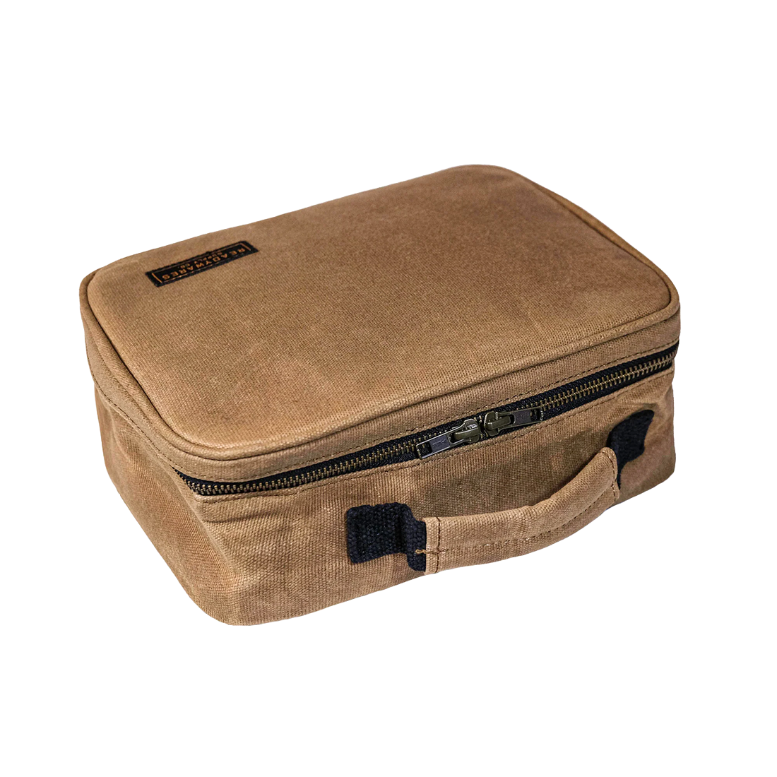 Readywares Waxed Canvas Lunch Box, angled three-quarter view showing zipper and carry handle