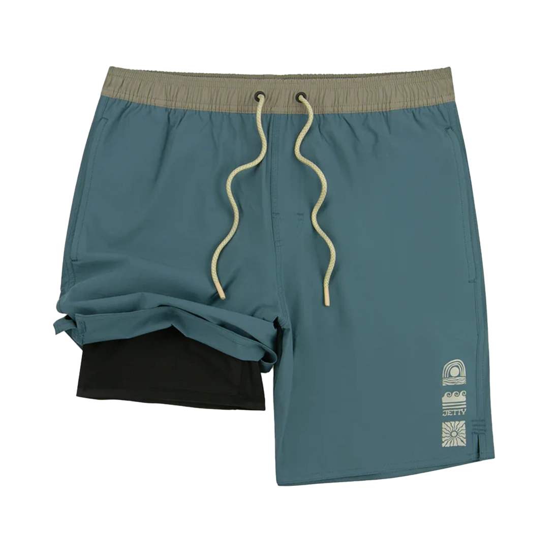 Jetty Reckoner men’s performance shorts in slate with built in liner and 4 way stretch material