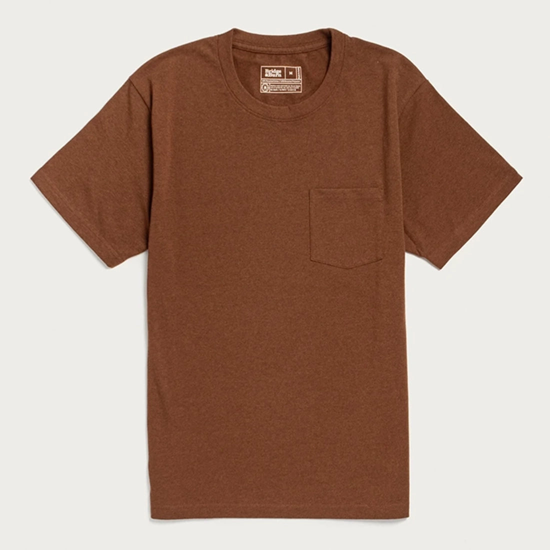 Bridge and Burn Recycled Pocket Tee bronze flat lay – 60% recycled cotton 40% recycled polyester midweight men's t-shirt white background