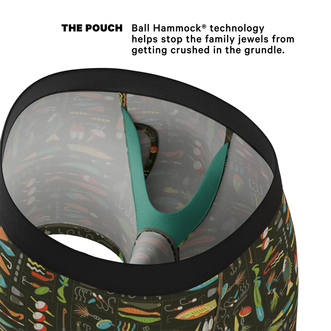 Interior ball hammock pouch showing breathable support system inside men’s underwear