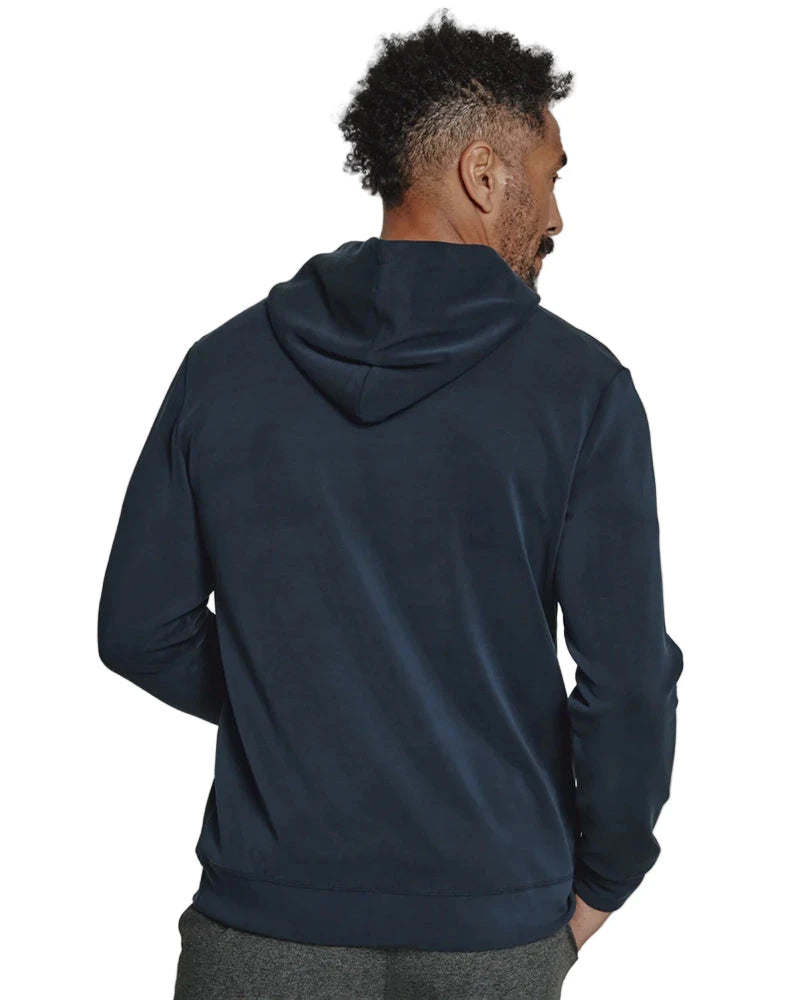 Back view of navy REV Hoodie from The Simple Man – relaxed fit men’s hoodie with barrel cuff and hem