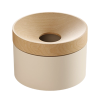 Sleek white Revov Magnetic Coin Holder with light beech wood lid. A stylish, functional solution for keeping coins and small items in one place.