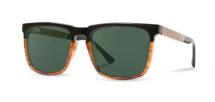 Camp Ridge Sunglasses in Black/Tortoise/Walnut frames, with Basic G15 polarized lenses, Front angled view