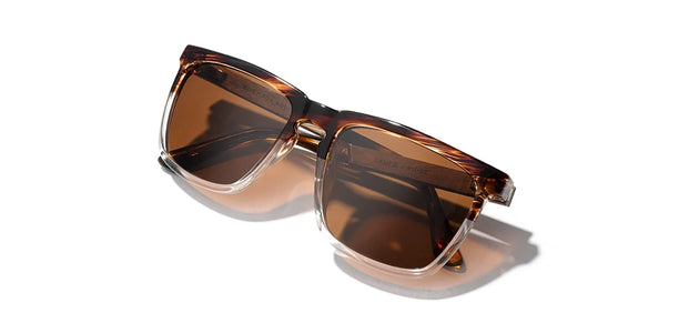 Camp Ridge sunglasses with Whiskey Soda / Walnut Frames, with Brown Polarized lenses, Front Angled closed temple View