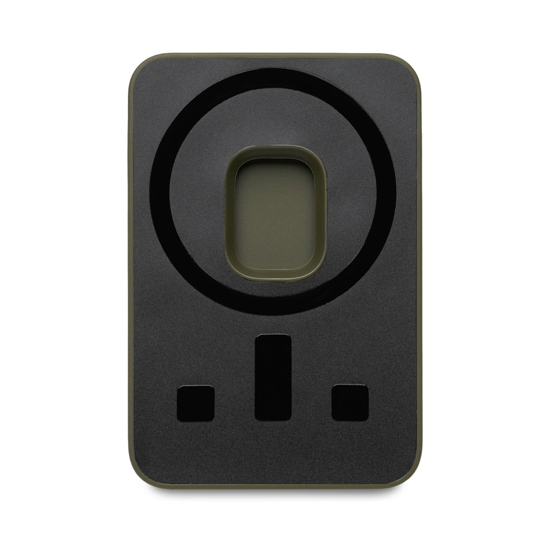 Back of the Matte Olive cardholder with the magnet array and non-slip coating