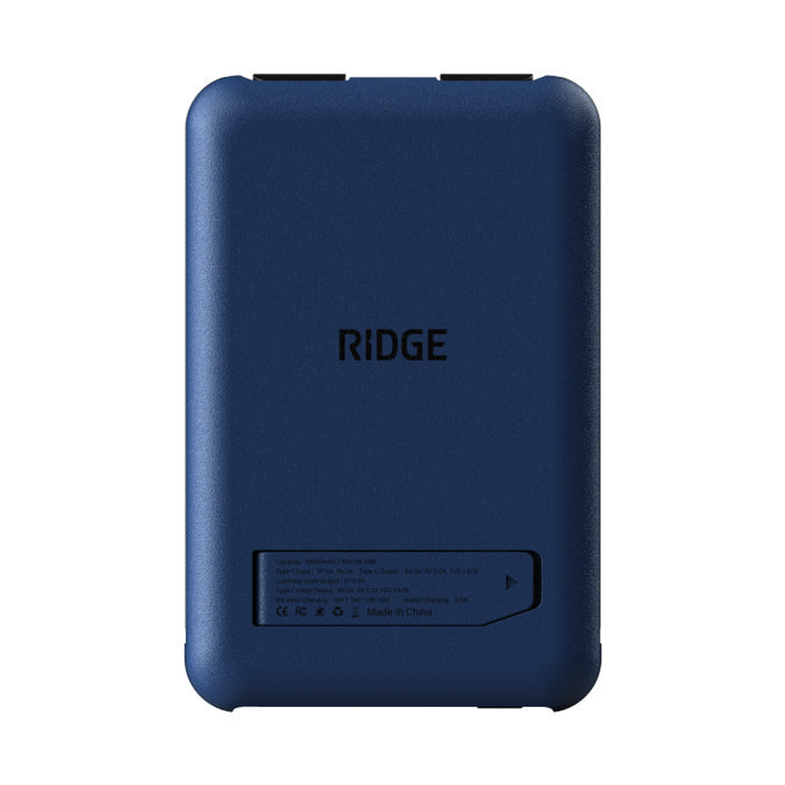 Back of the Dark Harbor power bank with logo and kickstand slot