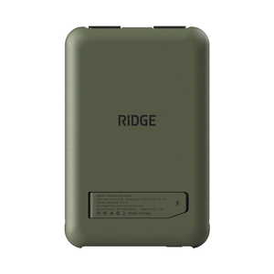 Back of the Matte Olive power bank with logo and kickstand slot