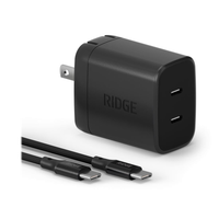 Matte Black 45W GaN wall charger with two USB-C ports and matching braided cables