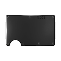 Royal Black anodized aluminum wallet, front view with RFID-blocking plate and thumb notch