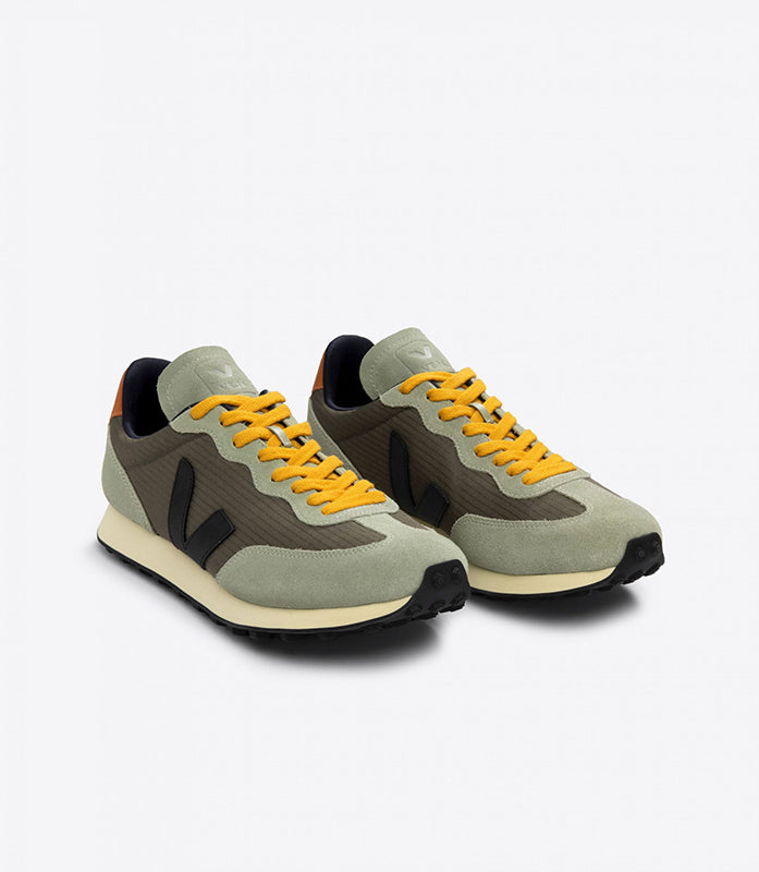 Veja Rio Branco Casual Shoe in Kaki/Black color, angled Front view