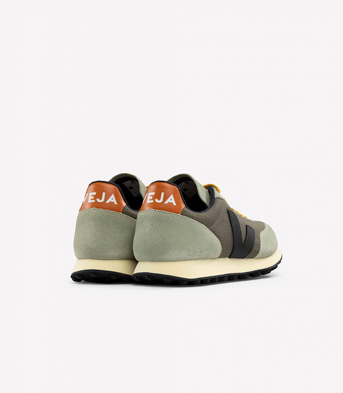 Veja Rio Branco Casual Shoe in Kaki/Black color, angled rear view