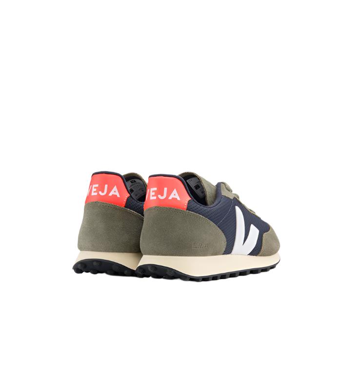 Veja Rio Branco shoe in Navy/Olive/orange, rear view