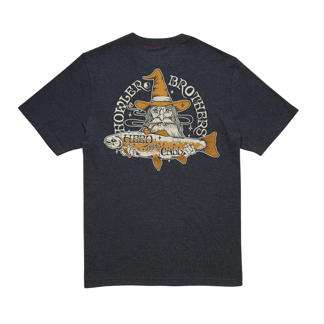 Howler Brothers River Wizard T-Shirt back graphic Navy Heather wizard trout design mens casual tee