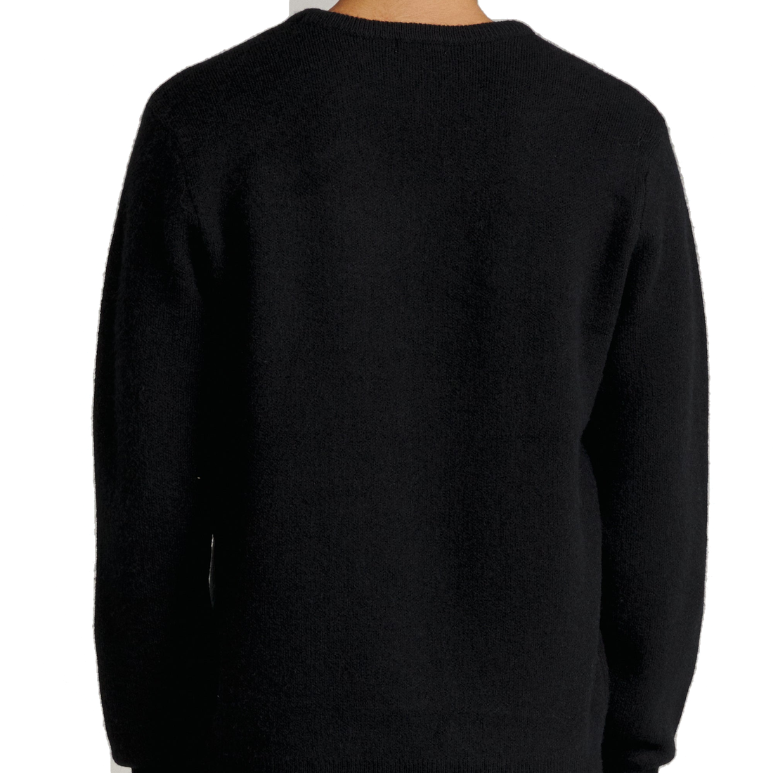 Man wearing the Rivers Sweater in Black, back view