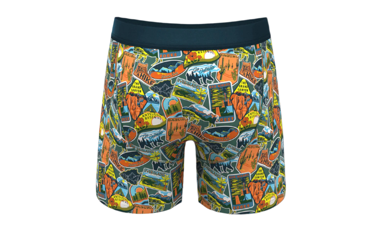 Shinesty Road Trip Boxer Briefs – Back view featuring national park badge-style print and anti-chafe design – The Simple Man