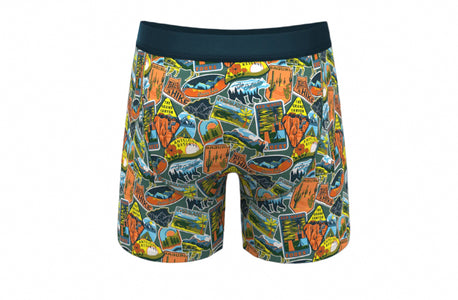 Shinesty Road Trip Boxer Briefs – Back view featuring national park badge-style print and anti-chafe design – The Simple Man
