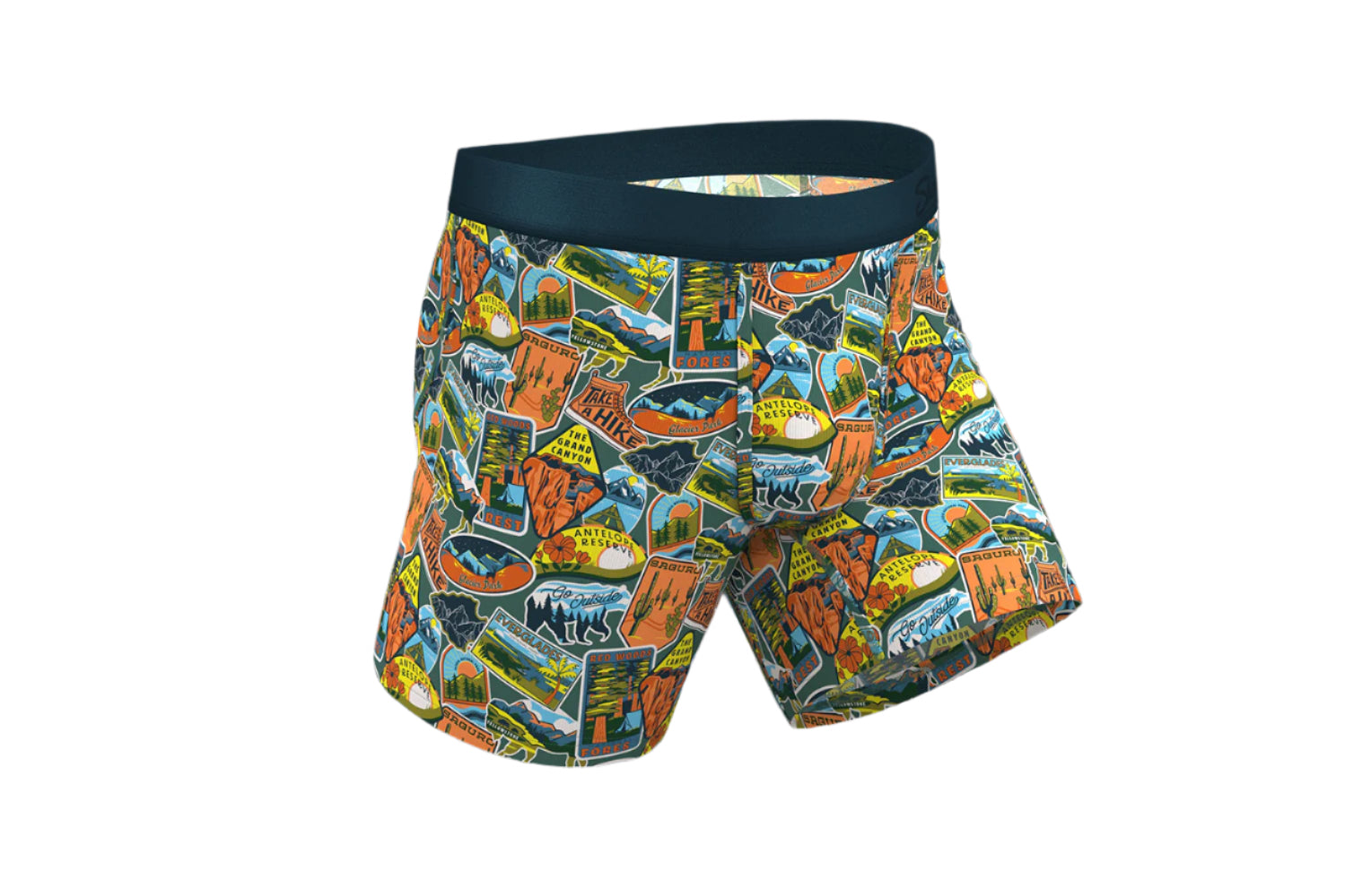 Shinesty Road Trip Men’s Boxer Briefs – Side view of colorful national parks print with contour pouch – The Simple Man