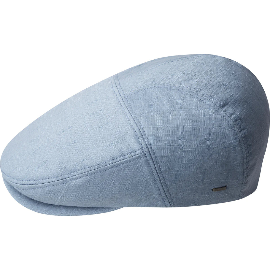 Roan Flat Cap in Blue – side view of men's textured cotton blend contour ivy cap with snap peak