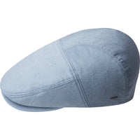 Roan Flat Cap in Blue – side view of men's textured cotton blend contour ivy cap with snap peak