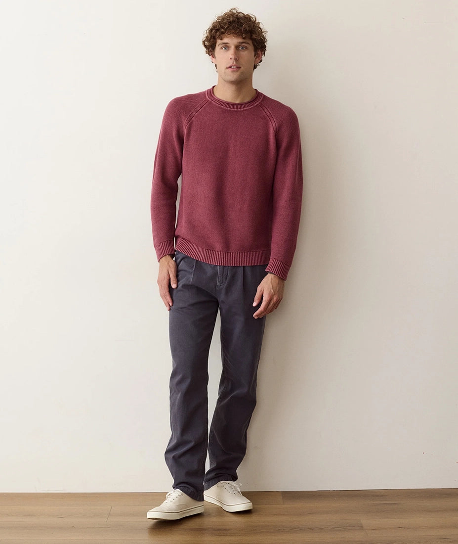 Man wearing Cabernet roll neck sweater with grey pants, full body front view - The Simple Man