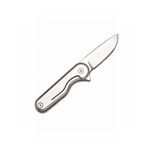 Stainless steel Rook Knife with the blade open, angled view showing the frame lock - The Simple Man