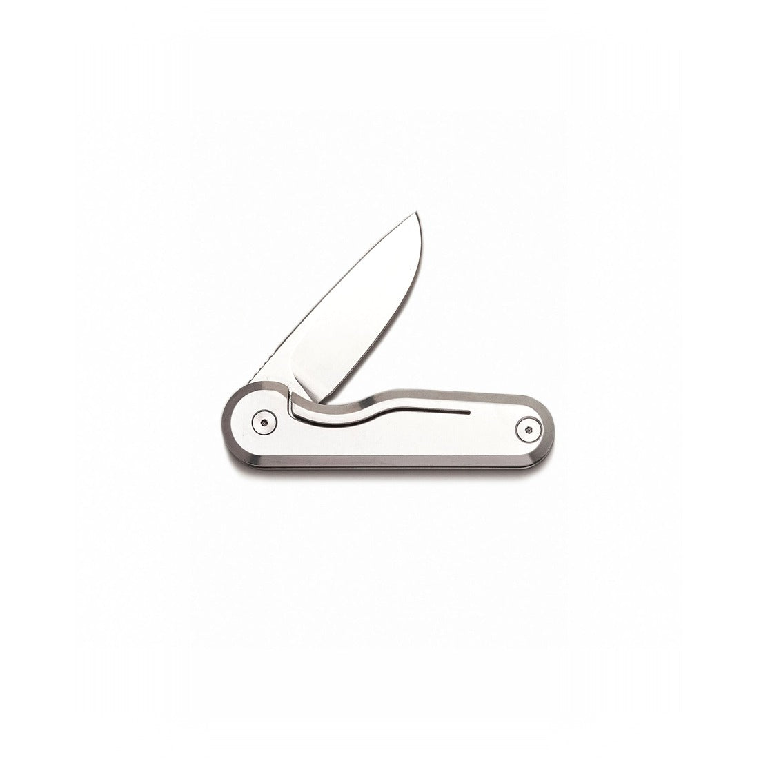 Stainless steel Rook Knife with the drop point blade open, side view - The Simple Man