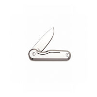 Stainless steel Rook Knife with the drop point blade open, side view - The Simple Man