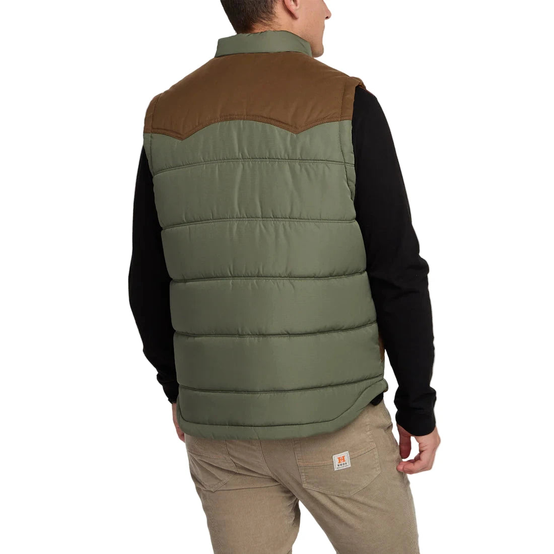 Howler Brothers Rounder Vest Oregano/Cocoa – Rear view of insulated western-style back yoke – The Simple Man”