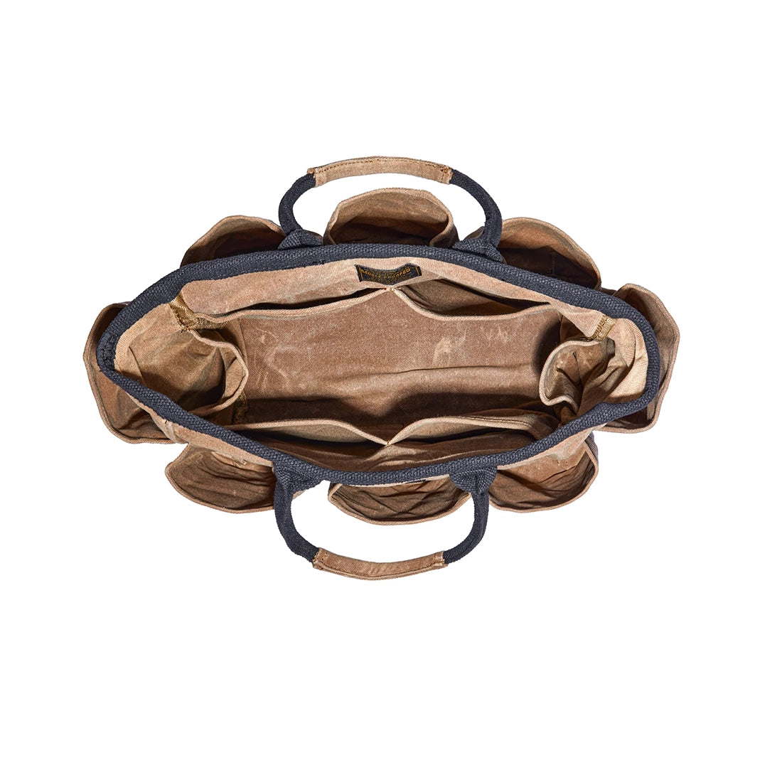 Readywares Supply Bag top-down view showing interior — waxed canvas tool tote interior pockets and supported base