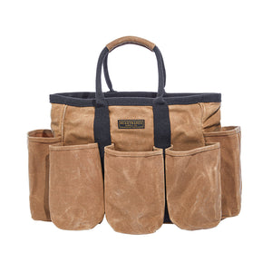 Readywares Supply Bag front view white background — 14 exterior waxed canvas pockets reinforced straps supported base utility tote