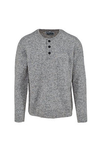 Men's Tri-Blend Henley Sweater in Cloud Grey with three-button placket and rib-knit cuffs, front view - The Simple Man