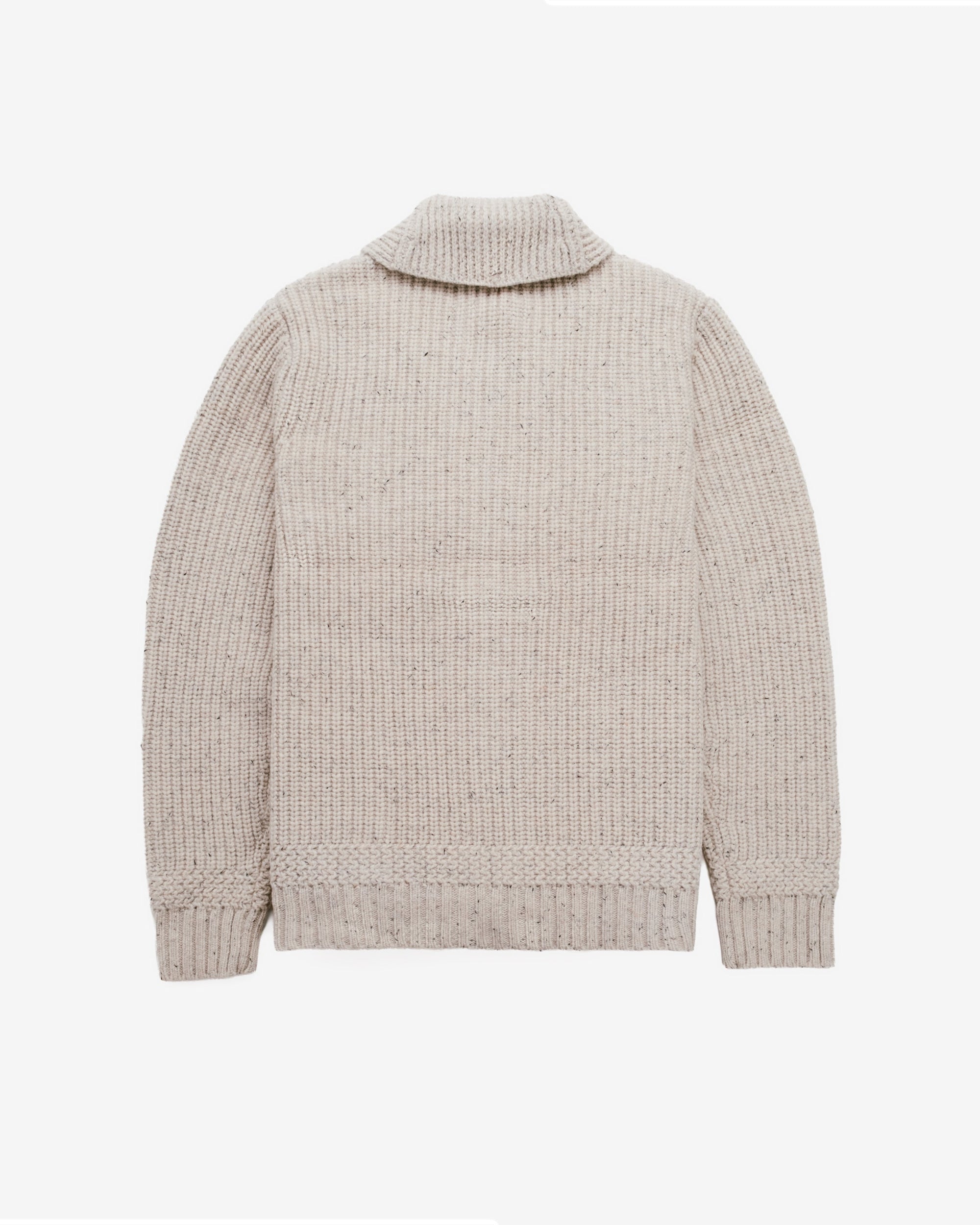 Off white wool blend Donegal cardigan, back view - The Simple Man
