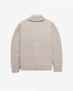 Off white wool blend Donegal cardigan, back view - The Simple Man