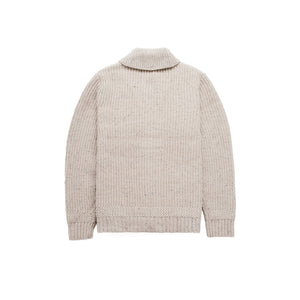 Off white wool blend Donegal cardigan, back view - The Simple Man