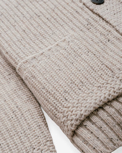 Five-button front detail on an off white ribbed Shaker knit cardigan - The Simple Man