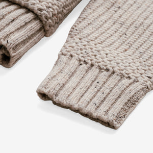 Ribbed cuff detail on an off white wool blend Donegal cardigan - The Simple Man