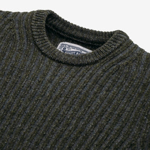 Close detail of moss green shaker knit texture on a wool blend sweater - The Simple Man