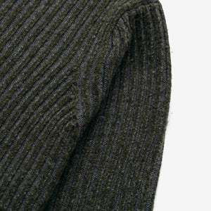 Ribbed cuff detail on a moss green wool blend crewneck sweater - The Simple Man