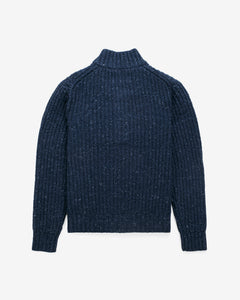 Navy Donegal hi-neck pullover sweater, back view - The Simple Man