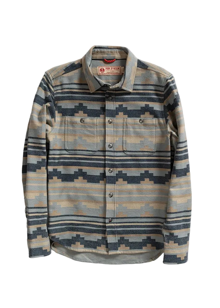 Men’s jacquard cotton flannel shirt with woven pattern and metal buttons