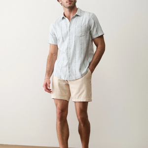 Marine Layer Saturday Beach Short 6 inch sand detail showing elastic waistband and drawstring
