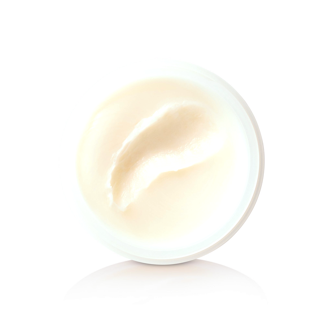 Open jar of white Scheme Cream, close detail from above