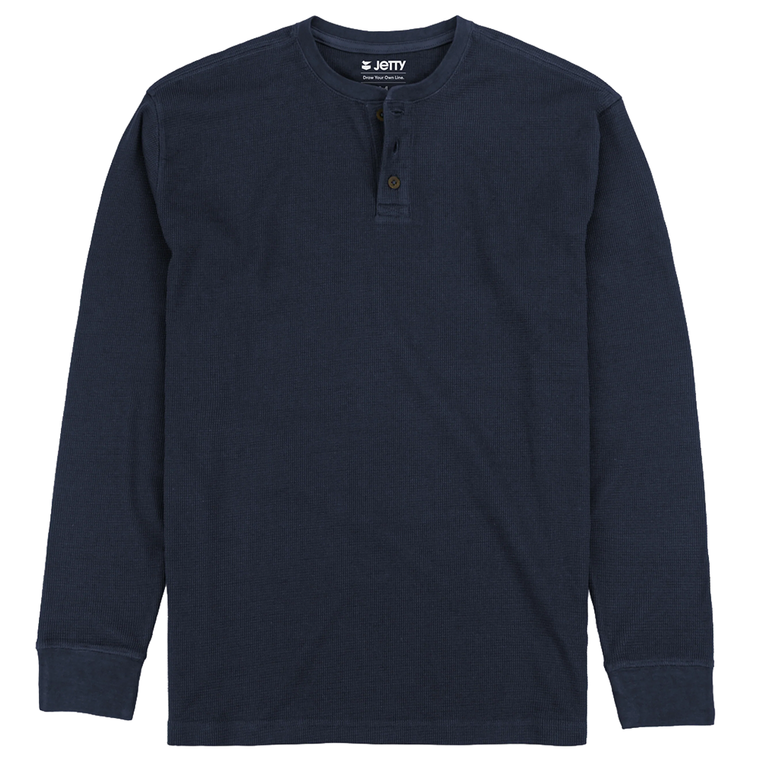 Seabed Waffle Henley Long Sleeve in Navy flat lay showing waffle knit texture and 3-button collar - The Simple Man