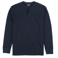 Seabed Waffle Henley Long Sleeve in Navy flat lay showing waffle knit texture and 3-button collar - The Simple Man