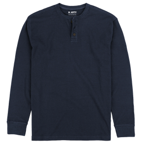 Seabed Waffle Henley Long Sleeve in Navy flat lay showing waffle knit texture and 3-button collar - The Simple Man
