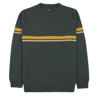 Charcoal cotton pullover sweater with two-tone mustard stripe detail, Sebastian Striped Sweater front flat lay - The Simple Man