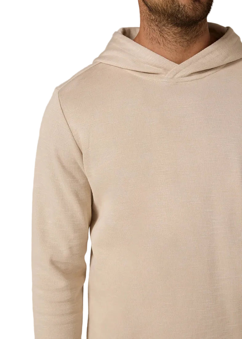 Shoreline Hoodie crossover hood detail – pima cotton Tencel fabric texture – men's premium hoodie