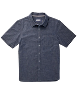Ace Rivington S/S Tailored Shirt Surplus Chambray 6oz Indigo Rinse flat lay white background