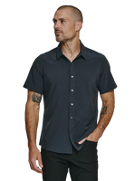 Model Wearing 7 Diamonds Siena Short Sleeve Shirt in Charcoal, Front view
